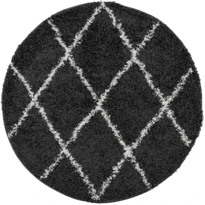 Image of vidaXL Shaggy Rug PAMPLONA High Pile Modern Black and Cream Ø 280 cm