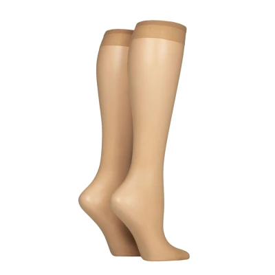 Image of Women&#039;s 2 Pair Charnos 7 Denier Sheer Knee Highs Natural Tan One Size
