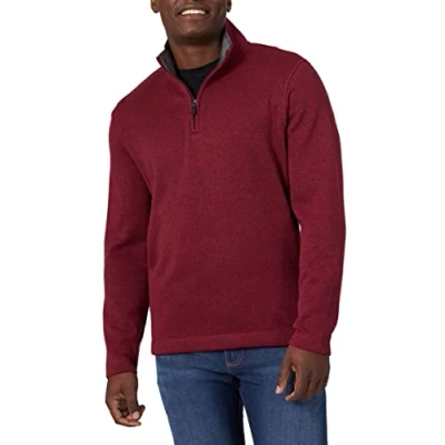 Image of Wrangler Authentics Men&#039;s Long Sleeve Fleece Quarter Zip Shirt, Zinfandel Heather, S