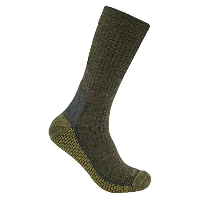Image of Carhartt Men&#039;s Force Grid Midweight Synthetic Merino Wool Blend Crew Sock, Olive, Large
