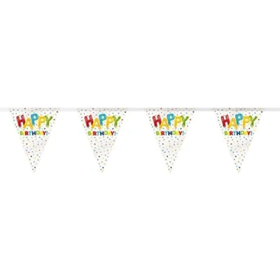 Image of Vibrant Happy Balloon Birthday Flag Banner (365cm) Premium Colorful Plastic Party Decor Perfect for Memorable Celebrations 1 Pc