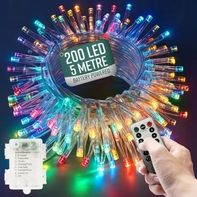 Image of GloBrite Garden Fairy Lights Battery Operated 200 LED String with Remote 8 Lighting Modes Indoor &amp; Outdoor Bedroom Aesthetic (Multi Coloured LED)