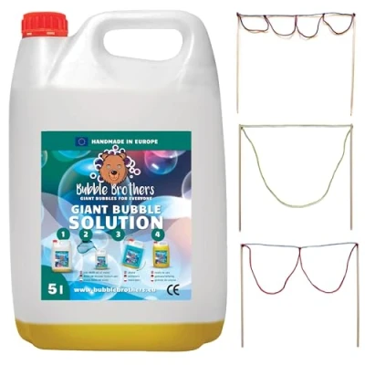 Image of Bubble Brothers Refill Bottle 5L Liquid Giant Soap Machine Solution for Stable Bubbles Large (1 x + 3 Wooden Wands)