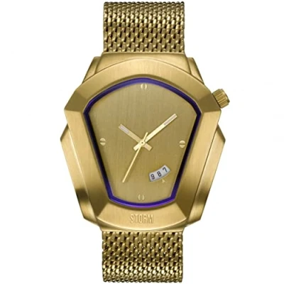 Image of STORM CYREX Gold Unique Men&#039;s Watch with Lazer Blue Rim, Screw Inspired Hour Markers and Date Function
