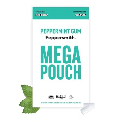 Image of Peppermint Chewing Gum Sugar Free 100% Plant Based Xylitol Fresh Breath Benefits Oral Health, Reduce Plaque, Kills Bacteria Aspartame Mega Pouch 220 Pieces By Peppersmith