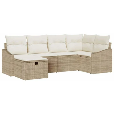 Image of vidaXL 6 Piece Garden Sofa Set with Cushions Beige Poly Rattan