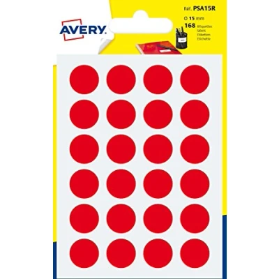 Image of Avery 168 Circle Stickers, 15mm Diameter, red Small Round Dot Adhesive Labels