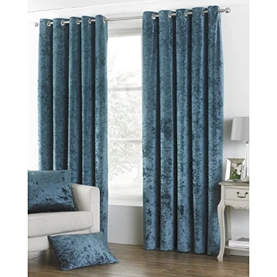 Image of Paoletti Verona Crushed Velvet Look Eyelet Curtains in Teal Size 168 cm x 229