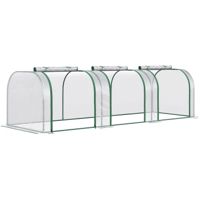 Image of Outsunny Tunnel Greenhouse Green Grow House Steel Frame Garden Backyard w/Zipped Doors845 234V04CR
