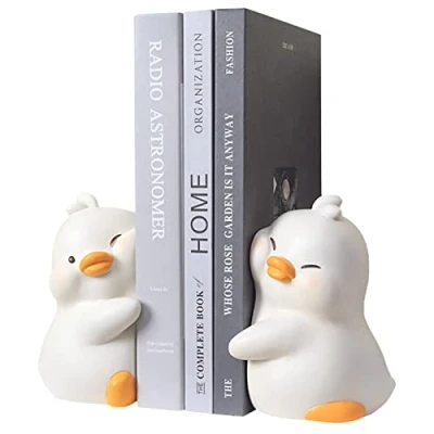 Image of Fivetoo Cute Bookends Hug Duck Resin Bookends, Textbook Stoppers to Support Books