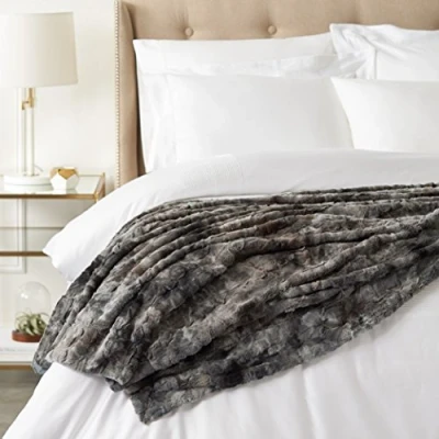 Image of Amazon Basics Faux Fur Throw Blanket, Not Heated, Grey, 150 x 200 cm