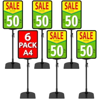Image of VAIIGO 6Pack Poster Stand Sign A4 Standing Holder for Tabletop Counter Display, Adjustable Signage Stand, Advertising Menu Notice Display Stands Business,Office,Restaurant