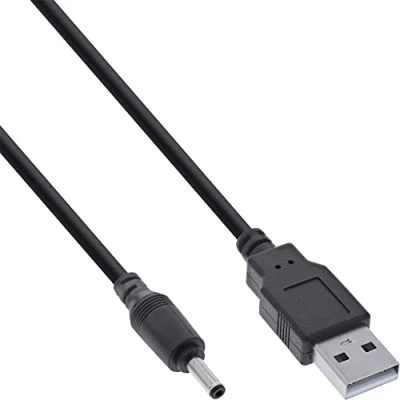 Image of InLine® USB DC Power Adapter Cable, A Male to 3.5 x 1.35 mm Barrel Plug, Black, 3 m