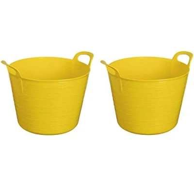 Image of 2x Large 40 Litre Flexi Tub (Yellow) Robust Flexible Storage Container Bucket for home, garden, office