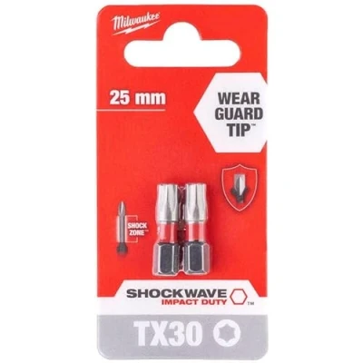 Image of Milwaukee Shockwave Impact Duty Torx Screwdriver Bits TX30 25mm Pack of 2
