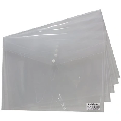 Image of Tiger A3 Plastic Wallet Files For Document Storage Stud Closure Transparent Clear Pack of 5