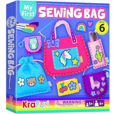Image of KRAFUN My First Sewing Bag Set for Crafts Beginner Kids, 6 Easy DIY Projects Animal Handbag Bags, and Felting Embroidery Instructions, Gift