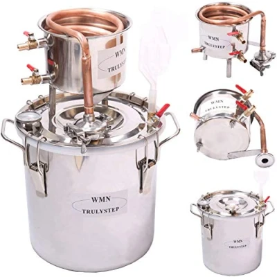 Image of hzexun Wine Making Kit,Moonshine Still Spirits Whisky Brew Kit Water Alcohol Distiller Essential Oils Maker Copper Tube Boiler with Thermometer