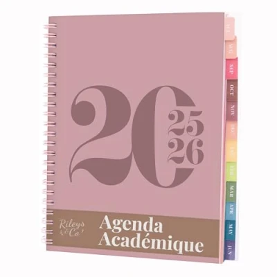 Image of Rileys 2024 2025 18 Month Academic Weekly Planner Typographic &amp; Monthly Agenda Planner, Flexible Cover, Notes Pages, Twin Wire Binding (Pink, 20 x 15 cm (FR))