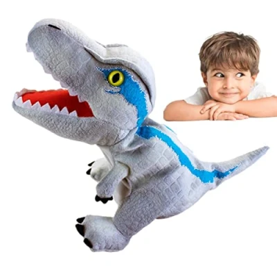 Image of Dinosaur Puppet Plush Puppets for Kids Flexible Hand Puppet, Soft Stuffed Toys Kids, Story Telling Activities A r