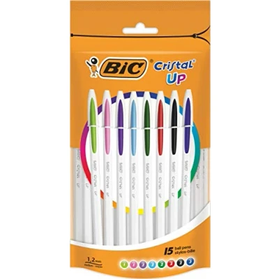Image of BIC Cristal Up Ballpoint Pens Assorted Colours, Doypack of 15