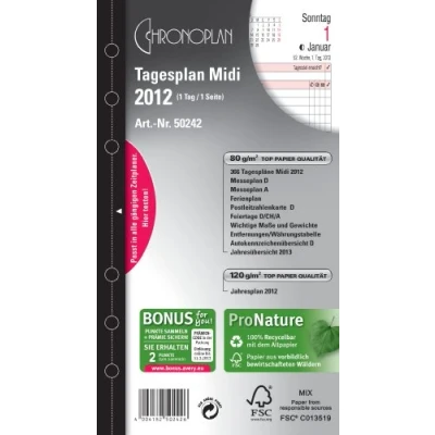 Image of Chronoplan 50242 Calendar Insert 2022, Daily Plan in Midi Format (96 x 172 mm), Replacement Calendar, Ideal for Detailed Planning, Multi Punched (1 Day on 1 Page), White