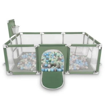 Image of Selonis Baby Playpen Big Size Playground with 400 Balls for Kids, Green:Pearl/Gray/Transparent/Babyblue/Mint