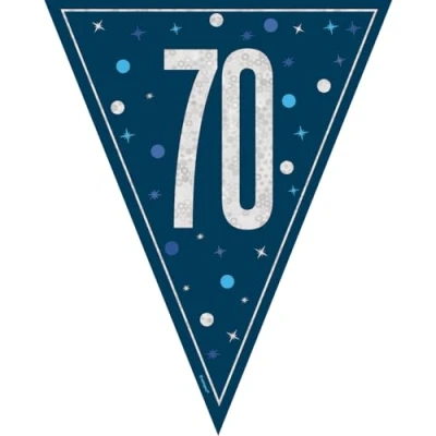 Image of Unique 82000 Happy 70th Bunting 2.74 m Glitz Blue Birthday Party 1 Count (Pack of 1), Multicolour