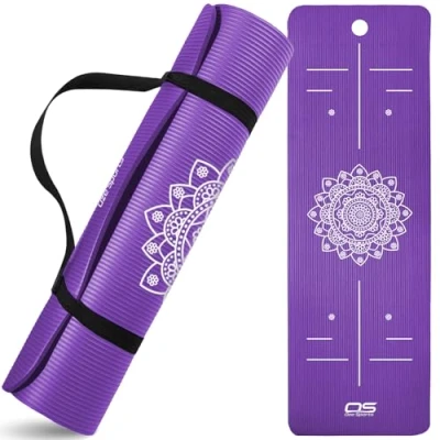 Image of Yoga mat Exercise NBR Fitness foam Extra Thick Non Slip Large Padded High Density ideal for HiiT Pilates gymnastics mats &amp; Workout with Free Carry Strap (Purple Mandala)