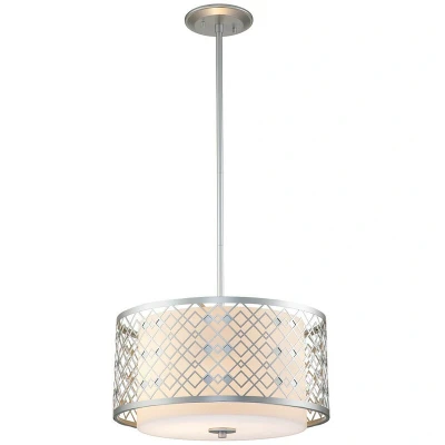 Image of Ziggy 2 Light Cylindrical Pendant Ceiling Light, Lacquered Silver