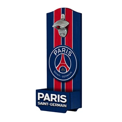 Image of FOCO Ligue 1 Football Paris Saint Germain Fan Wooden Wall Mounted Bottler Opener with Catcher
