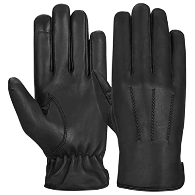 Image of Hand Fellow Men&#039;s Fashion Driving Black Leather Gloves Fleece Lined Touch Screen Winter Warm Glove Outdoor (Black, XL)