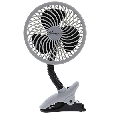 Image of Dreambaby Pram Fan, Caged Stroller Fan for Babies Adjustable Clip On Portable and Convenient Cooling Solution Strollers, Cribs, Table Desk (Batteries not included) (Black)