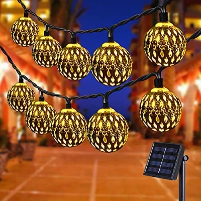 Image of Solar String Lights Outdoor, 50LED 8 Modes Garden Fairy Waterproof 23ft Lighting for Gazebo, Fence, Wall, Patio, Christmas, Wedding Decoration(Warm White)