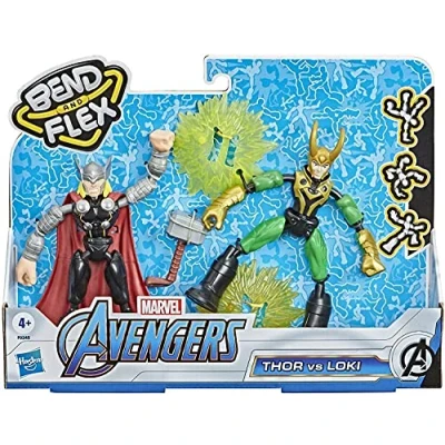 Image of Marvel Avengers Bend And Flex Thor Vs. Loki Action Figure Toys, 6 Inch Flexible Figures, Includes 2 Accessories, Ages 4 Up Multicolor, F0245