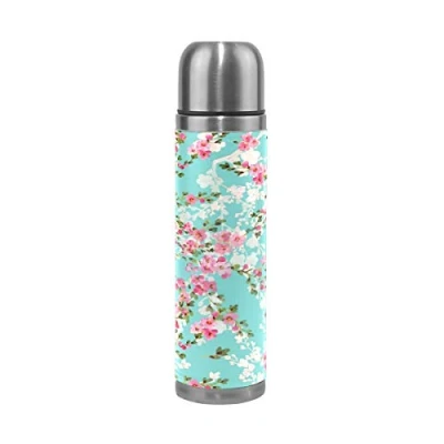 Image of Spring Pink Flower Blossom Sport Water Bottle Pots Stainless Steel Insulated Vacuum Flask Leather Wrapped(500ML)