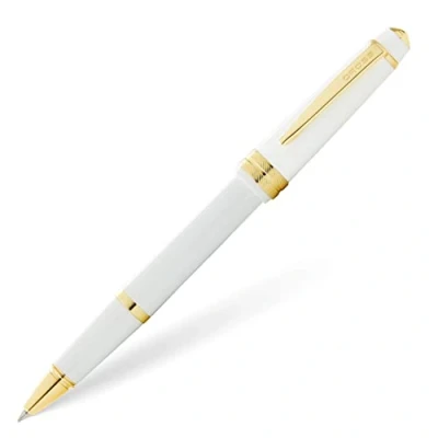 Image of CROSS Bailey Light AT0745 10 Refillable Resin Gel Ink Rollerball Pen with Polished Gold Tone Appointments, Medium Point, includes Premium Gift Box and Black Cartridge, 1 Pack, White
