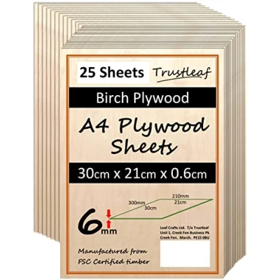 Image of 6mm Birch Plywood A4 300x210x (Pack of 25) Laserable Low Fume E1 Glue Ply.