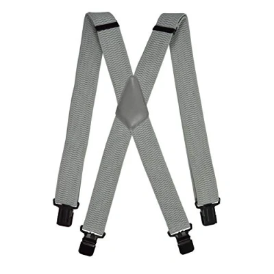 Image of Olata Men’s Braces/Suspenders for Trousers with Extra Wide Straps, X Shape Design and Black Clips 4cm. Light Grey