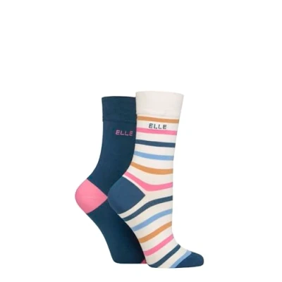 Image of Women&#039;s 2 Pair Elle Bamboo Striped and Plain Socks Seafarer 4 8