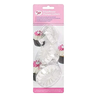 Image of Tala Sunflower Shaped Plunger Cutters, Set of 3 Spring Loaded Cutter perfect for use with Fondant Icing and Marzipan will create professional looking shapes at ease, BPA free