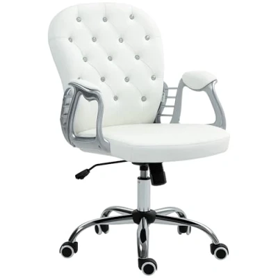 Image of Vinsetto Office Chair Ergonomic 360 Swivel Diamante Home Work PU Padded Base 5 Castor Wheels White