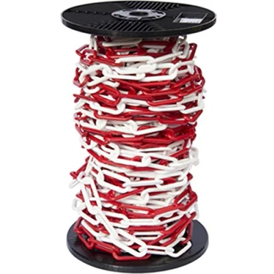 Image of 30mtr Reel Red &amp; White 6mm Plastic Link Chain, Decorative Garden Decking Barrier Health Safety Fence