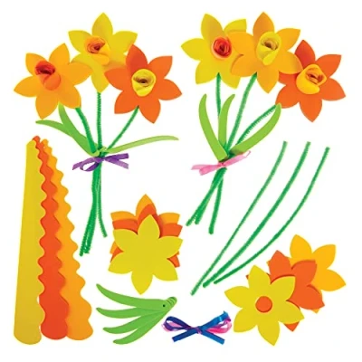 Image of Baker Ross FX463 Daffodil Bouquet Kits Pack of 3, Mother&#039;s Day Present Craft for Kids
