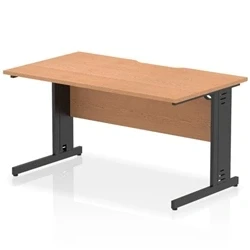 Image of Impulse 1400 x 800mm Scalloped Edge Straight Office Desk Oak Top Black Cable Managed Leg