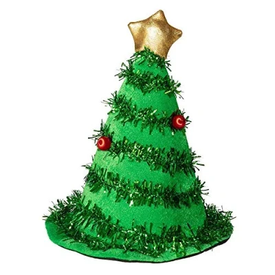 Image of Boland Christmas Tree Hat, Green Felt with Tinsel and Star, Xmas, Fancy Dress Accessory, Unisex for Men Women, Party, Secret Santa, Adult, One Size (Green)
