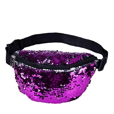 Image of One BFD Fanny Pack Waist Bumbag Bum Bag Running Belt for Ladies Men Kids Festival Causal Holiday Wipe Clean Adjustable Strap (Sequin Purple)
