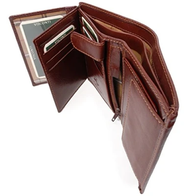 Image of VISCONTI Men&#039;s Large Trifold Leather Wallet RFID Protected 11 Credit Card Slots, Note Section &amp; Coin Pocket Gift Boxed MZ3 Milan Brown