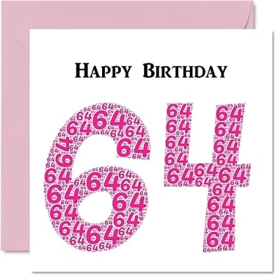Image of Fun 64th Birthday Cards for Woman Shapecloud Happy Card Dad Mum Grandad Nanny Grandma Gran Uncle Auntie Cousin, 145mm x Greeting Cards,