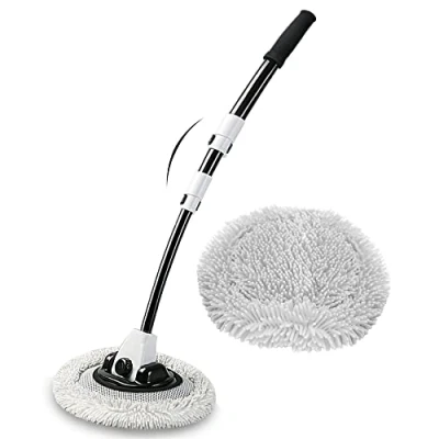 Image of 15Curved Car Wash Brush with Telescopic Long Handle 43&quot; Aluminum Alloy Rod Soft Washing Mop Non Scratch Cleaning Kit For SUV Truck Caravan Vehicle RV Chenille Microfiber Dash Dusters Cleaner Tool
